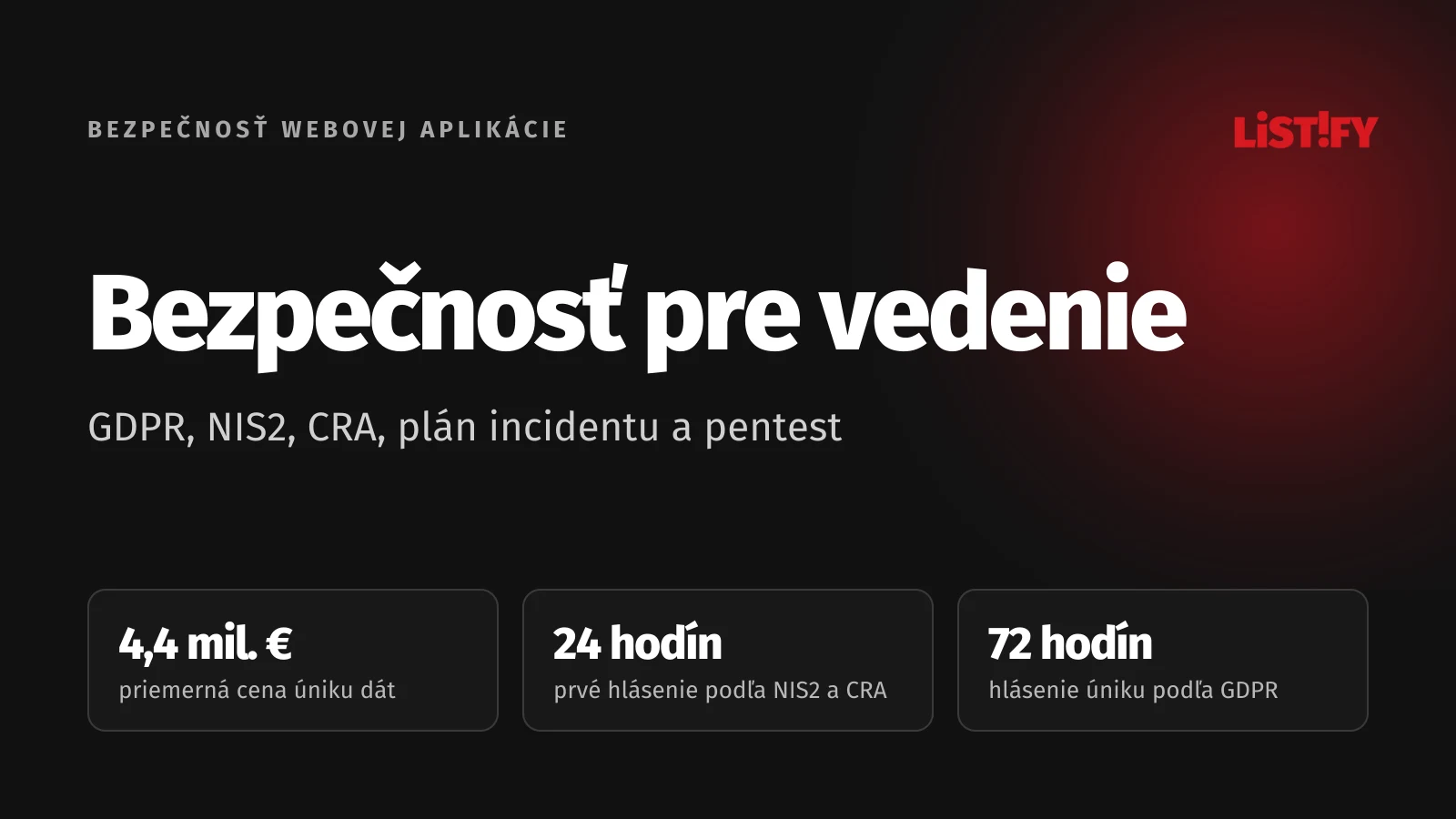 Obálka článku Bezpečnosť pre vedenie: únik dát stojí v priemere 4,4 mil. €, prvé hlásenie podľa NIS2 a CRA do 24 hodín, podľa GDPR do 72 hodín