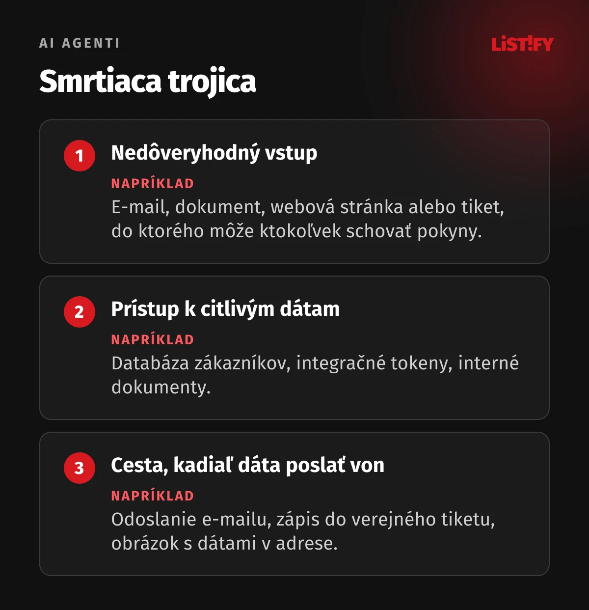 Smrtiaca trojica pri AI agentoch: nedôveryhodný vstup, prístup k citlivým dátam a cesta, kadiaľ dáta poslať von