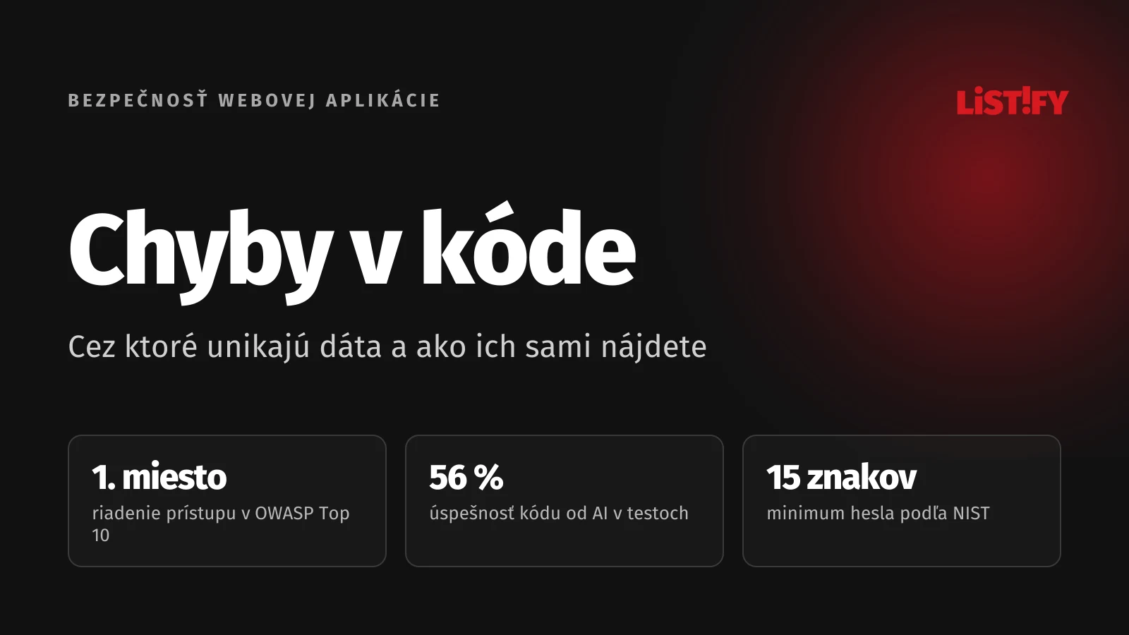 Obálka článku Chyby v kóde: riadenie prístupu je na 1. mieste OWASP Top 10, kód od AI obstojí v 56 % testov bezpečnosti, heslo aspoň 15 znakov