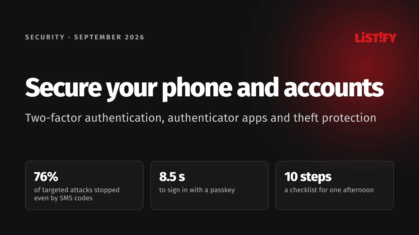 Cover of How to Secure Your Phone and Accounts: SMS codes stop 76% of targeted attacks, signing in with a passkey takes 8.5 seconds, a 10 step checklist