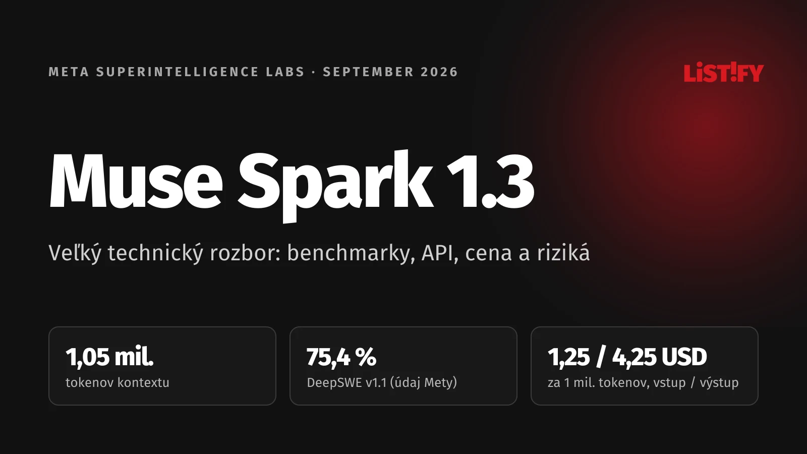 Obálka článku Muse Spark 1.3: kontext 1,05 milióna tokenov, 75,4 % v teste DeepSWE v1.1 podľa Mety a cena 1,25 a 4,25 USD za milión tokenov