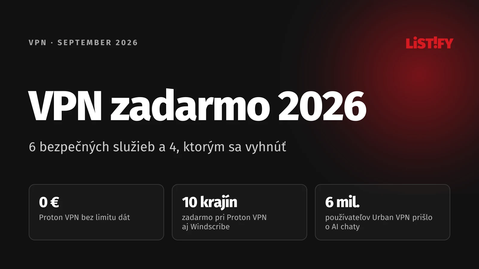 Obálka článku VPN zadarmo 2026: Proton VPN bez limitu dát, 10 krajín zadarmo pri Proton VPN aj Windscribe, 6 miliónov používateľov Urban VPN prišlo o konverzácie s AI