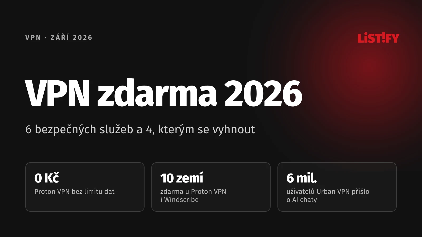 Obálka článku VPN zdarma 2026: Proton VPN bez limitu dat, 10 zemí zdarma u Proton VPN i Windscribe, 6 milionů uživatelů Urban VPN přišlo o konverzace s AI