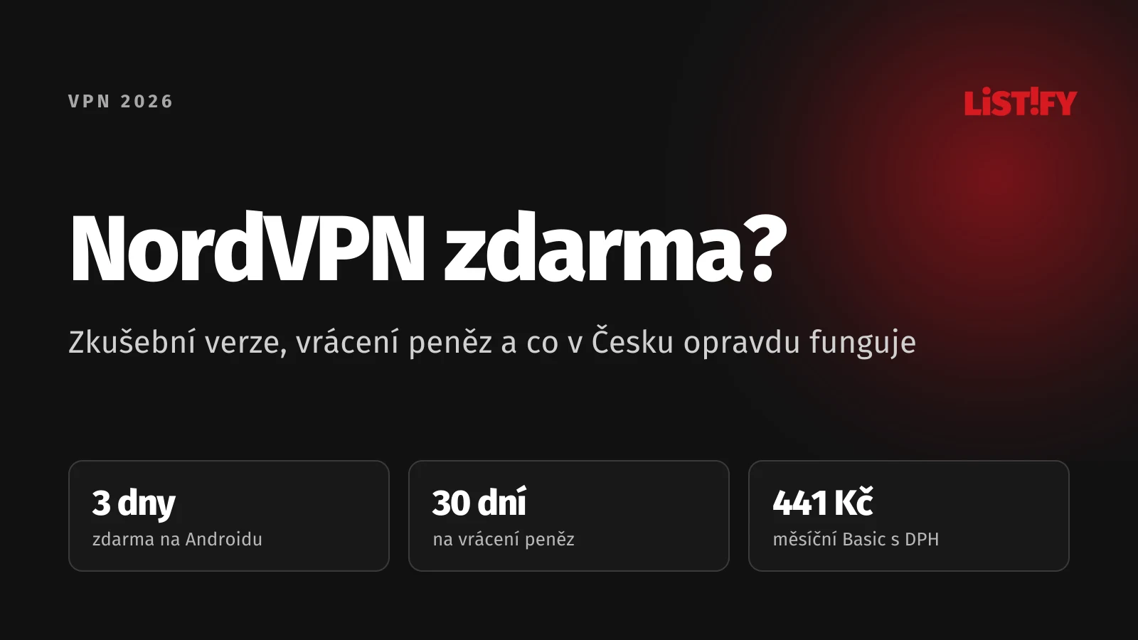 Obálka článku Je NordVPN zdarma: bezplatná verze není, 3 dny zdarma v Google Play pro nové uživatele Androidu, 30 dní na vrácení peněz, měsíční Basic za 441 Kč s DPH