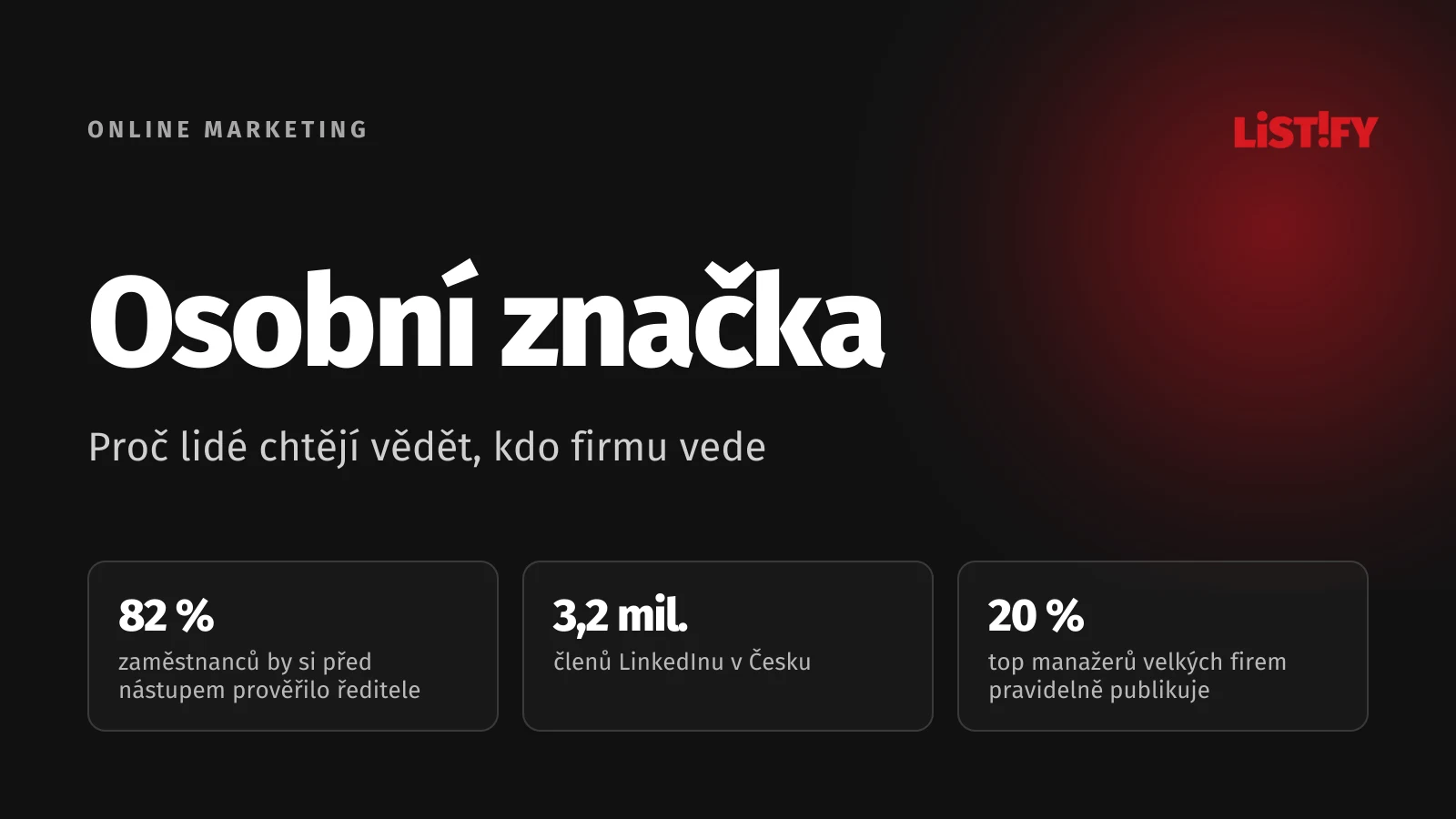 Obálka článku Osobní značka majitele firmy: 82 % zaměstnanců by si před nástupem prověřilo ředitele, 3,2 milionu členů LinkedInu v Česku, jen 20 % top manažerů pravidelně publikuje