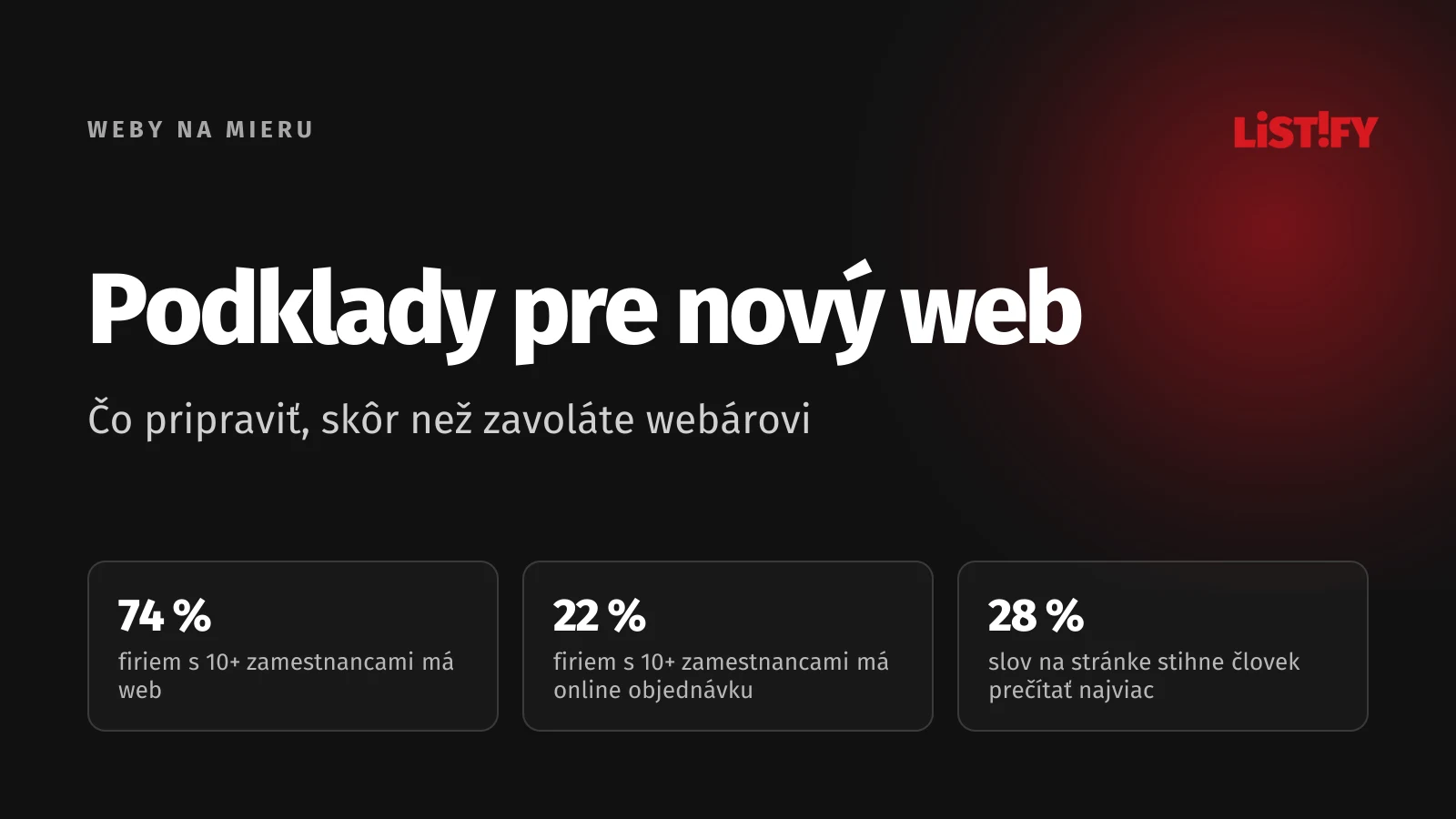 Obálka článku Podklady pre nový web: web má 74 % slovenských firiem s 10 a viac zamestnancami, online objednávku len 22 %, ľudia stihnú prečítať najviac 28 % slov na stránke