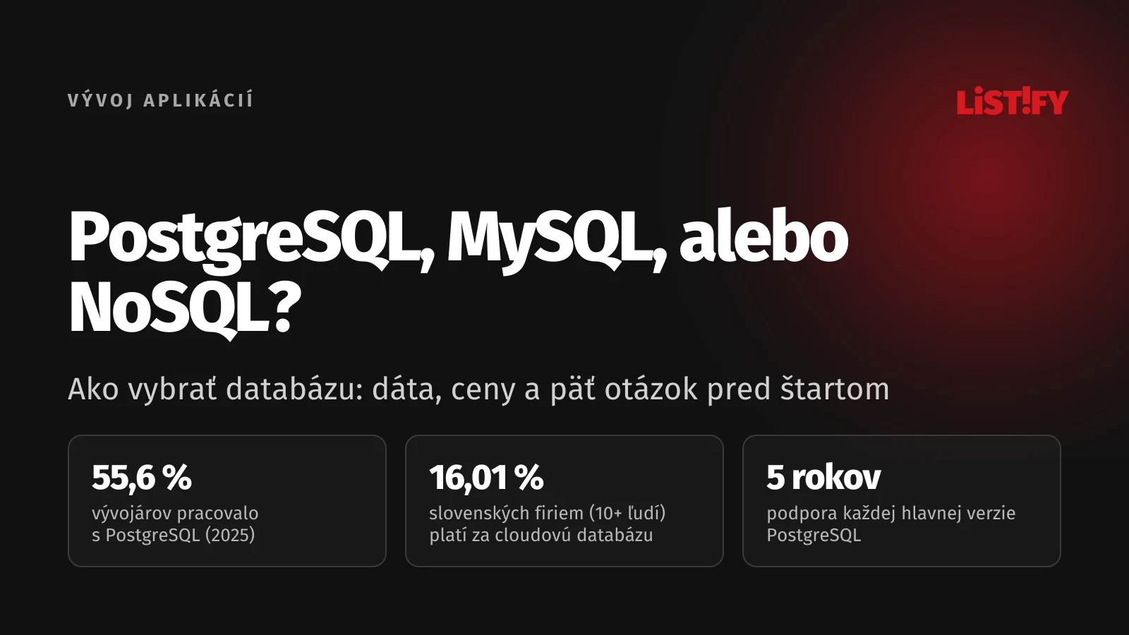 Obálka: s PostgreSQL pracovalo v roku 2025 55,6 % vývojárov, za cloudovú databázu platí 16,01 % slovenských firiem s 10 a viac ľuďmi, hlavná verzia PostgreSQL má podporu 5 rokov