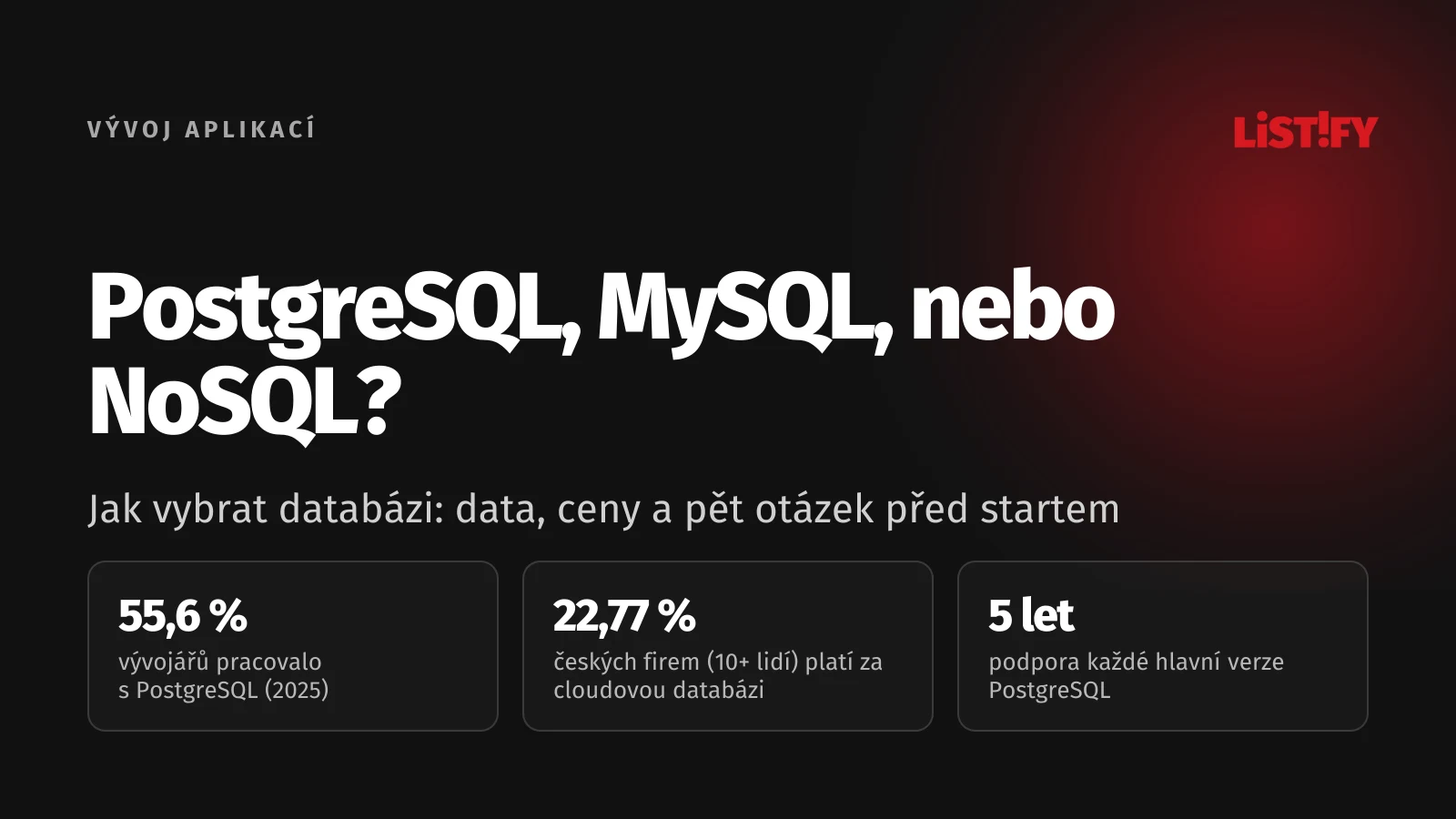 Obálka: s PostgreSQL pracovalo v roce 2025 55,6 % vývojářů, za cloudovou databázi platí 22,77 % českých firem s 10 a více lidmi, hlavní verze PostgreSQL má podporu 5 let