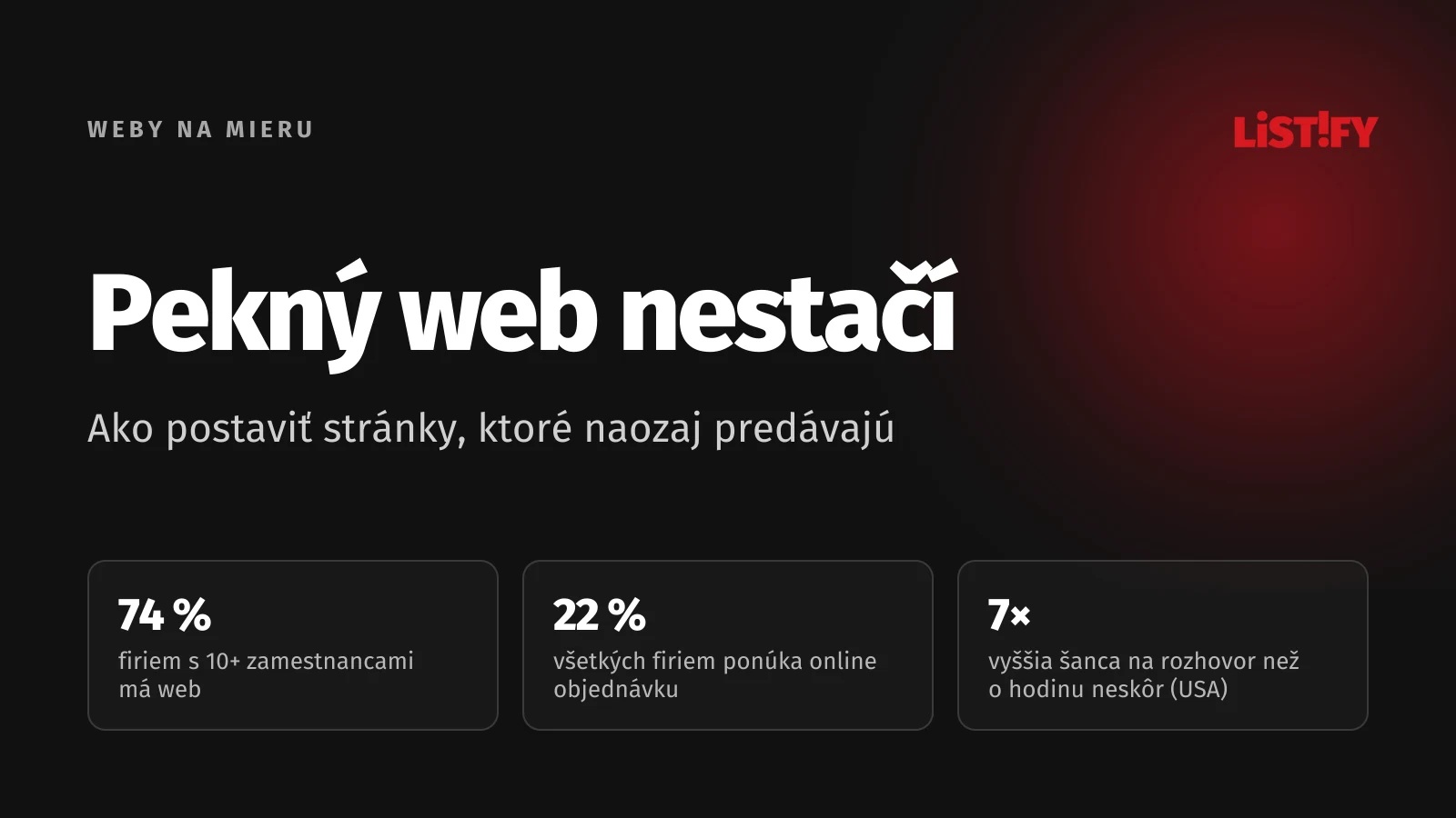 Obálka článku Prečo pekný web nestačí: web má 74 % slovenských firiem s 10 a viac zamestnancami, online objednávku ponúka len každá piata, rýchla odpoveď na dopyt výrazne zvyšuje šancu na rozhovor