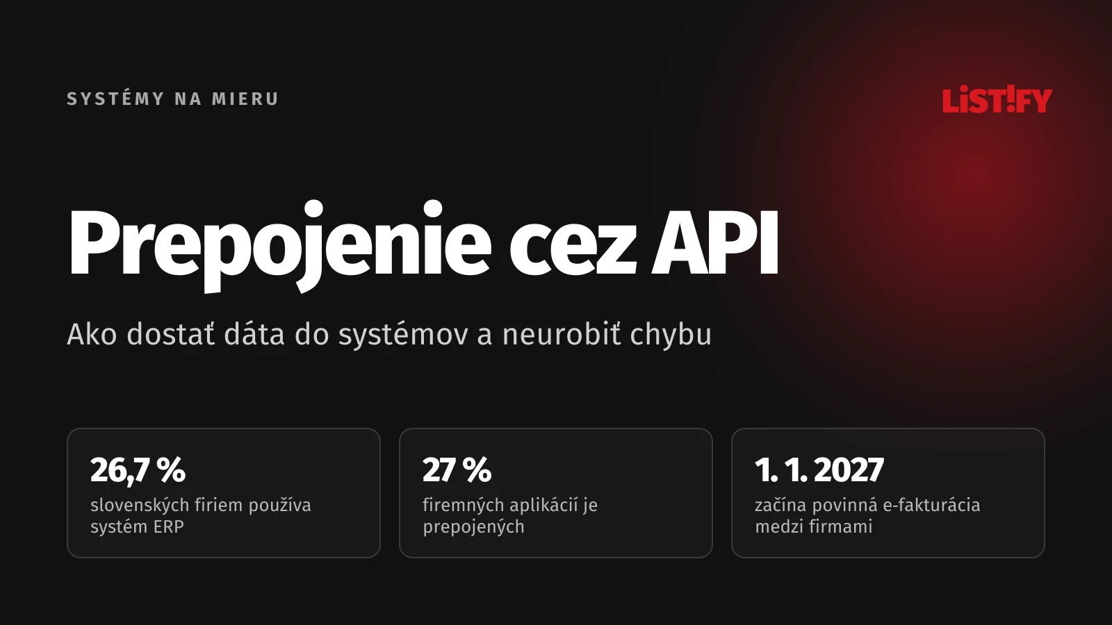 Obálka článku Prepojenie cez API: ERP používa 26,7 % slovenských firiem, vo veľkých organizáciách je prepojených 27 % aplikácií a povinná e-fakturácia platí od 1. 1. 2027