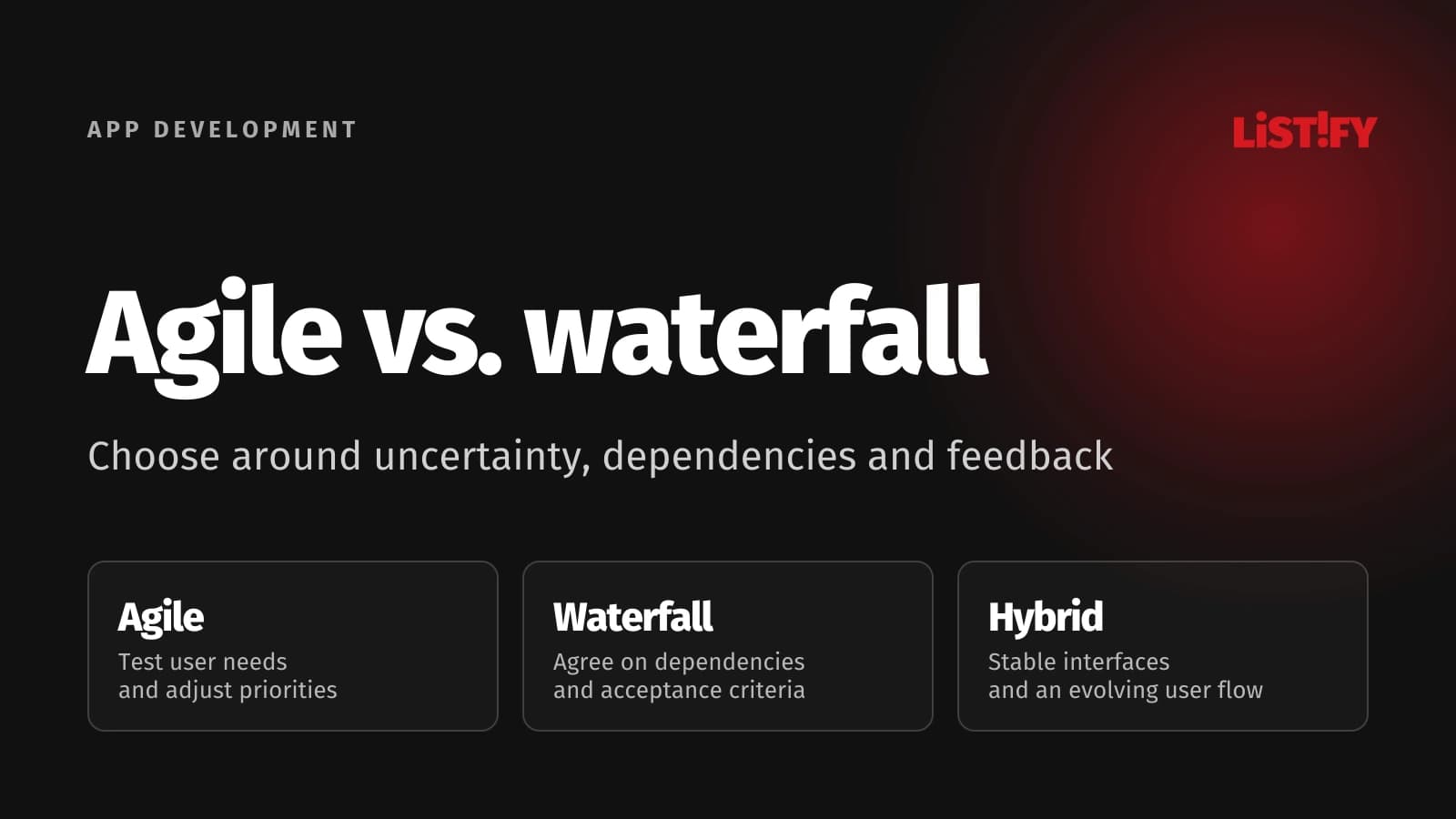 Agile, waterfall and hybrid delivery around uncertainty, dependencies and feedback