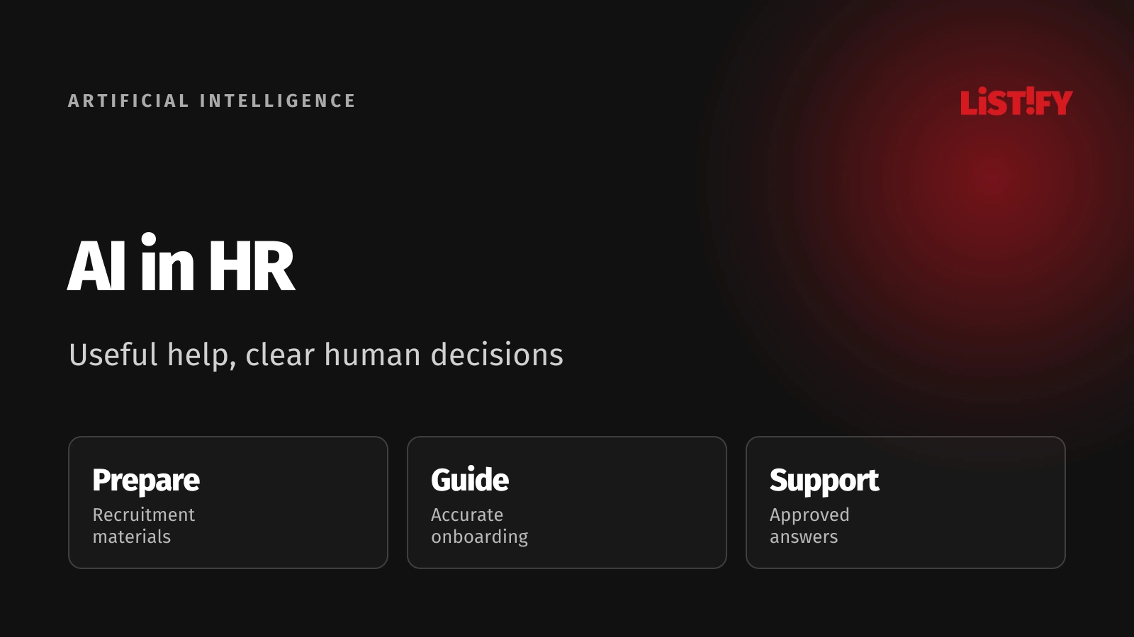 AI in HR connecting recruitment preparation, onboarding guidance, and employee support with responsible human owners