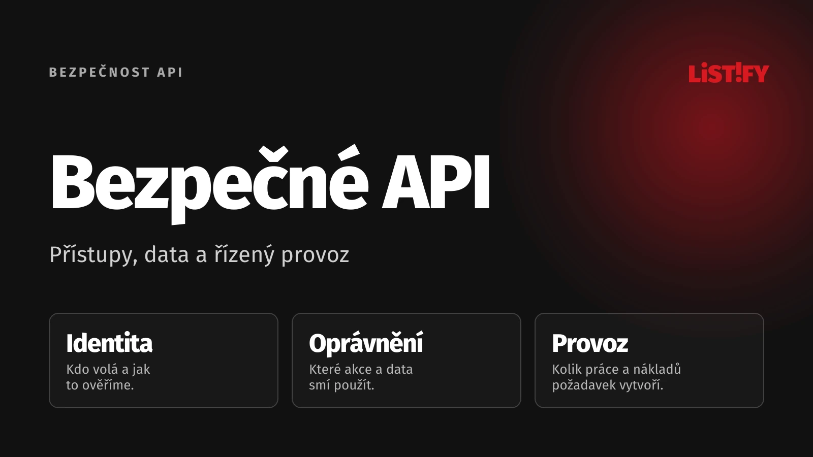 Bezpečnost API: ověřená identita, povolená data a řízená spotřeba.