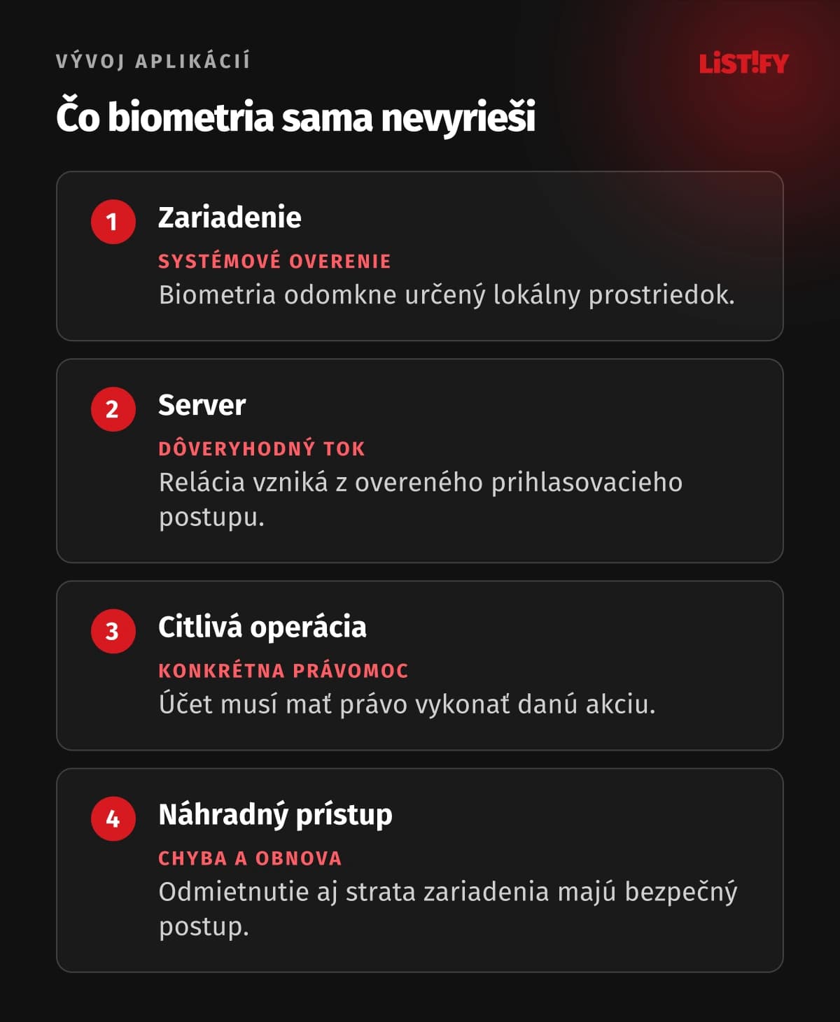 Štyri hranice biometrie: zariadenie, server, citlivá operácia a náhradný prístup