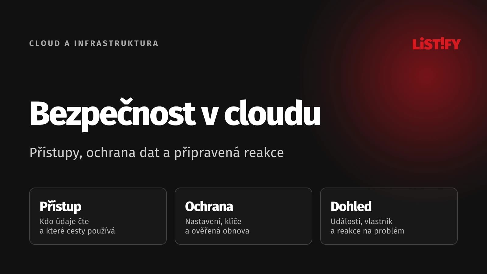 Bezpečnost v cloudu: kontrola přístupů, ochrana údajů a dohled s připravenou reakcí na incident