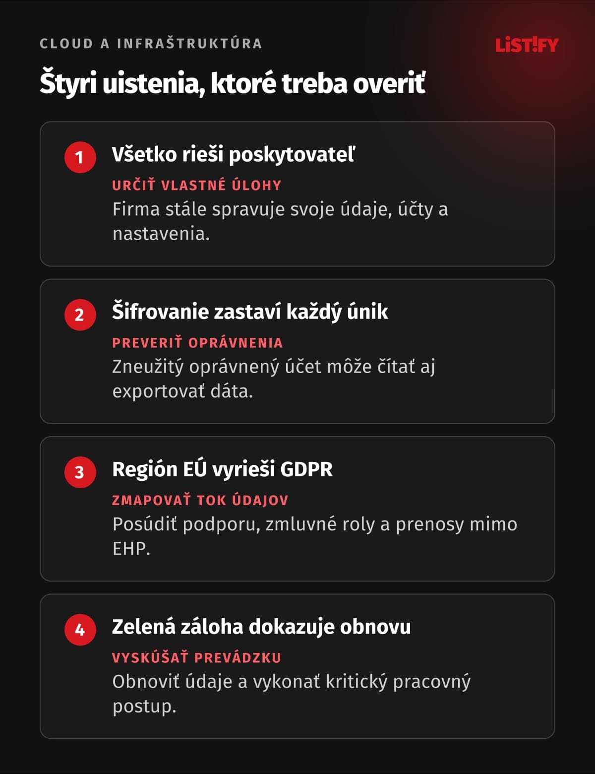 Štyri omyly o cloude: všetko rieši poskytovateľ, šifrovanie zastaví každý únik, región EÚ vyrieši GDPR a úspešná záloha dokazuje obnovu