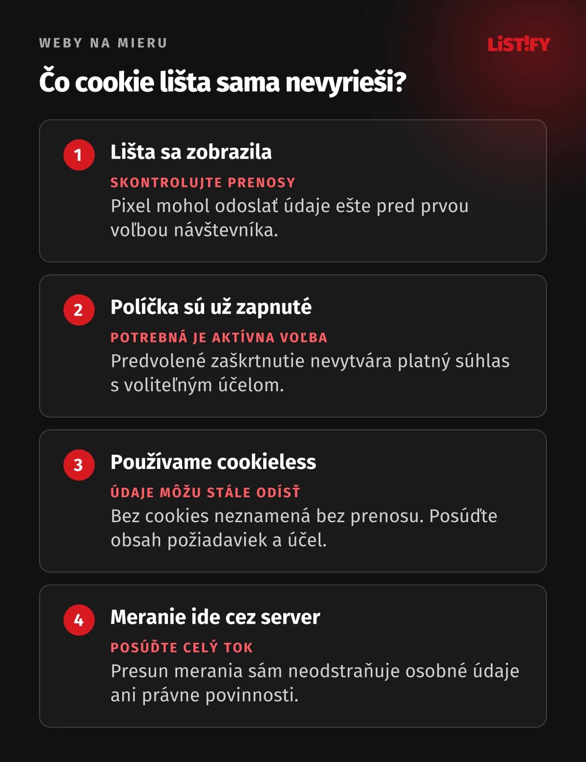 Štyri omyly pri súhlase: zobrazená lišta, predvolené políčka, prenos bez cookies a meranie cez server