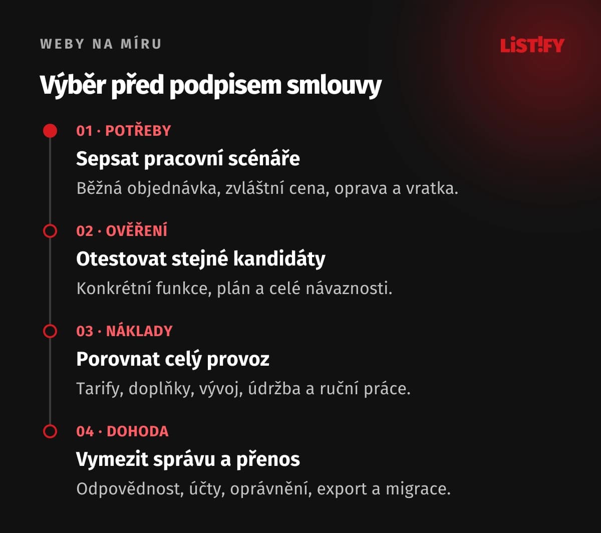 Čtyři kroky výběru e-shopu: pracovní scénáře, ověření kandidátů, srovnání celkových nákladů a domluva provozu i přenosu