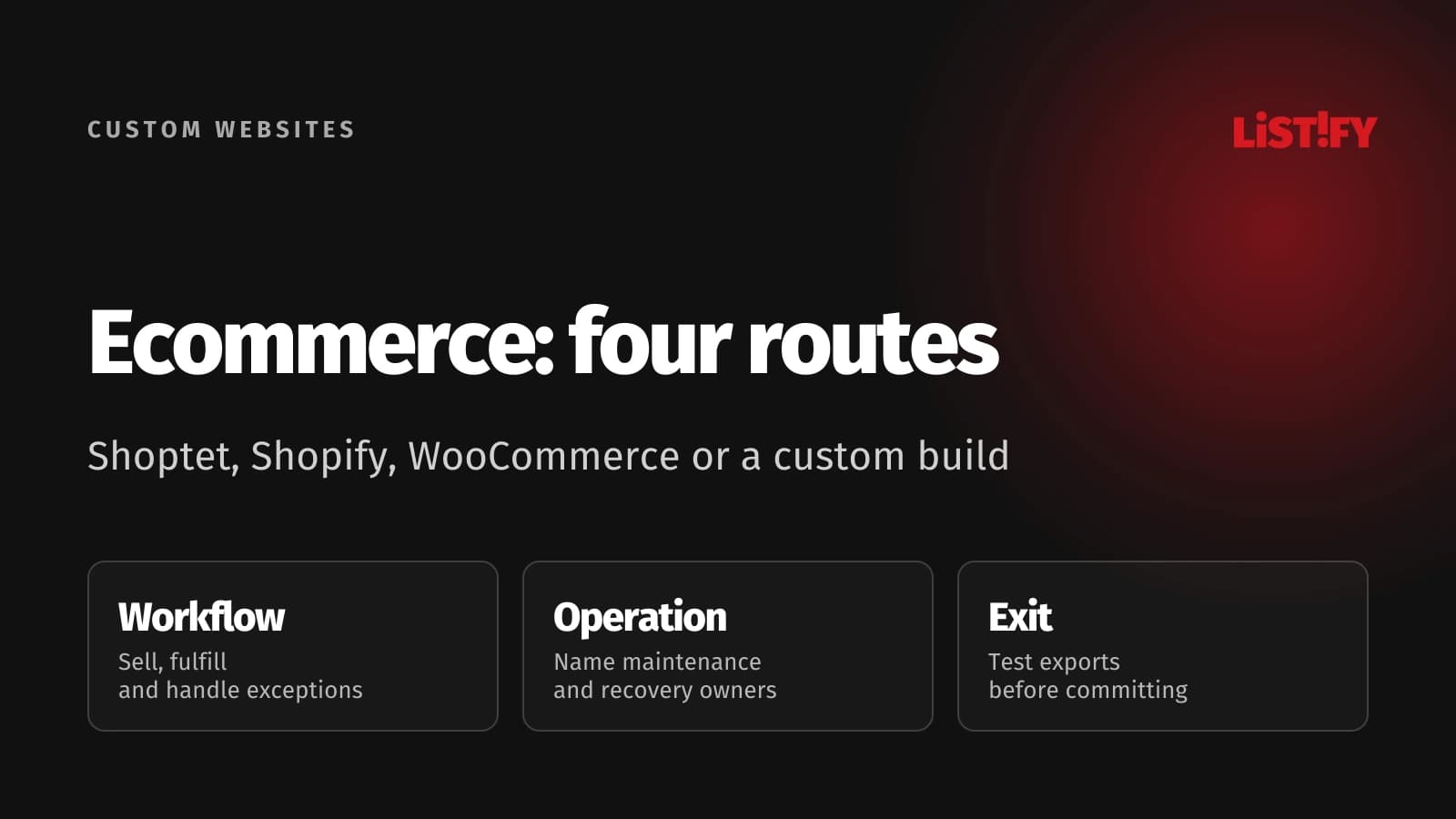 Shoptet, Shopify, WooCommerce and custom ecommerce compared through regional fit, operations, maintenance, and cost