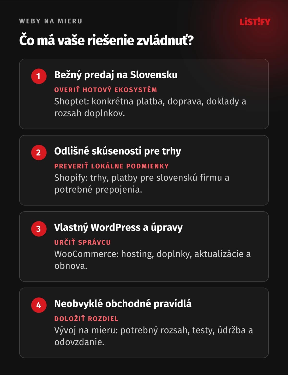 Štyri východiská výberu e-shopu: miestny hotový predaj, viac trhov, vlastný WordPress a neobvyklý obchodný postup