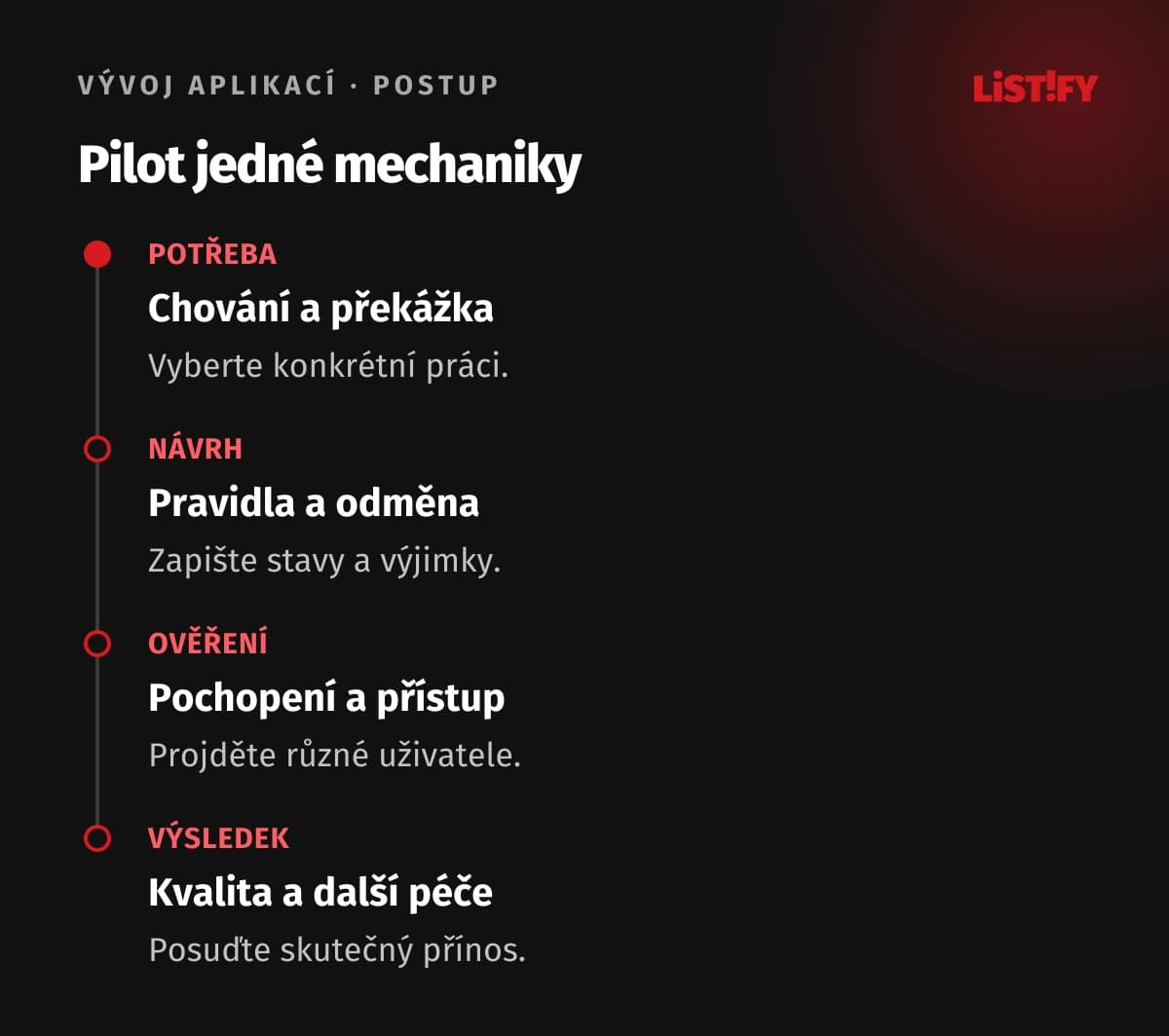 Postup pilotu gamifikace od chování po měření výsledku
