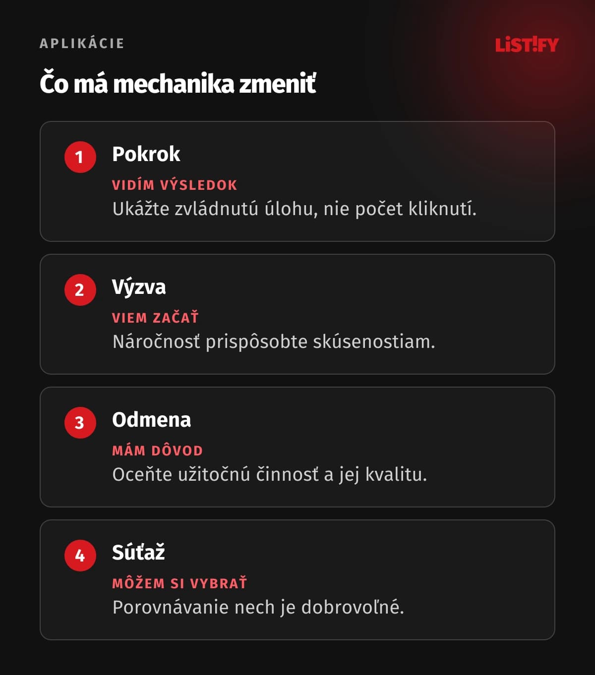 Štyri otázky pri návrhu gamifikácie: výsledok, začiatok, dôvod a voľba.