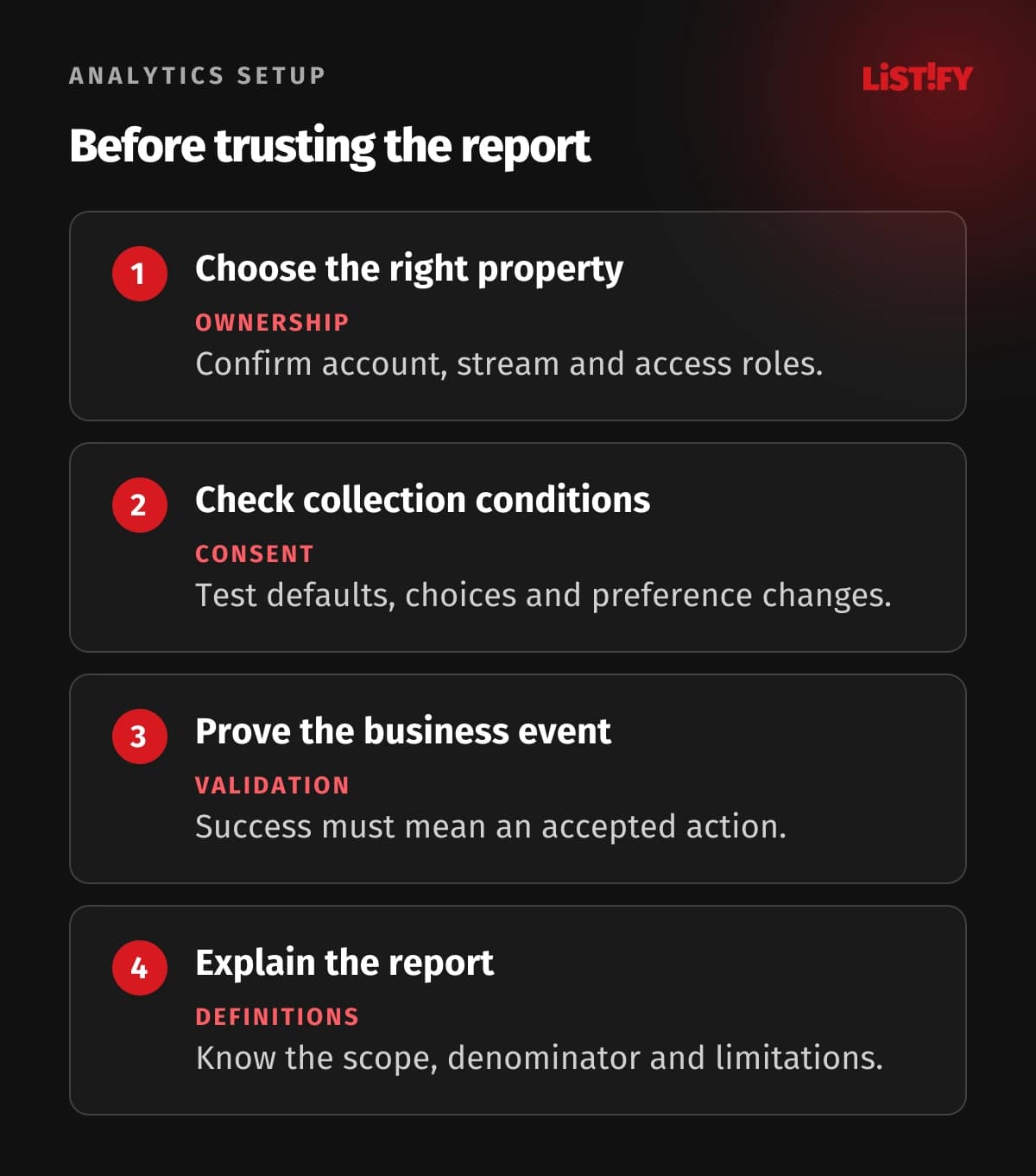 GA4 release checks for business ownership, collection rules, event truth and reporting interpretation