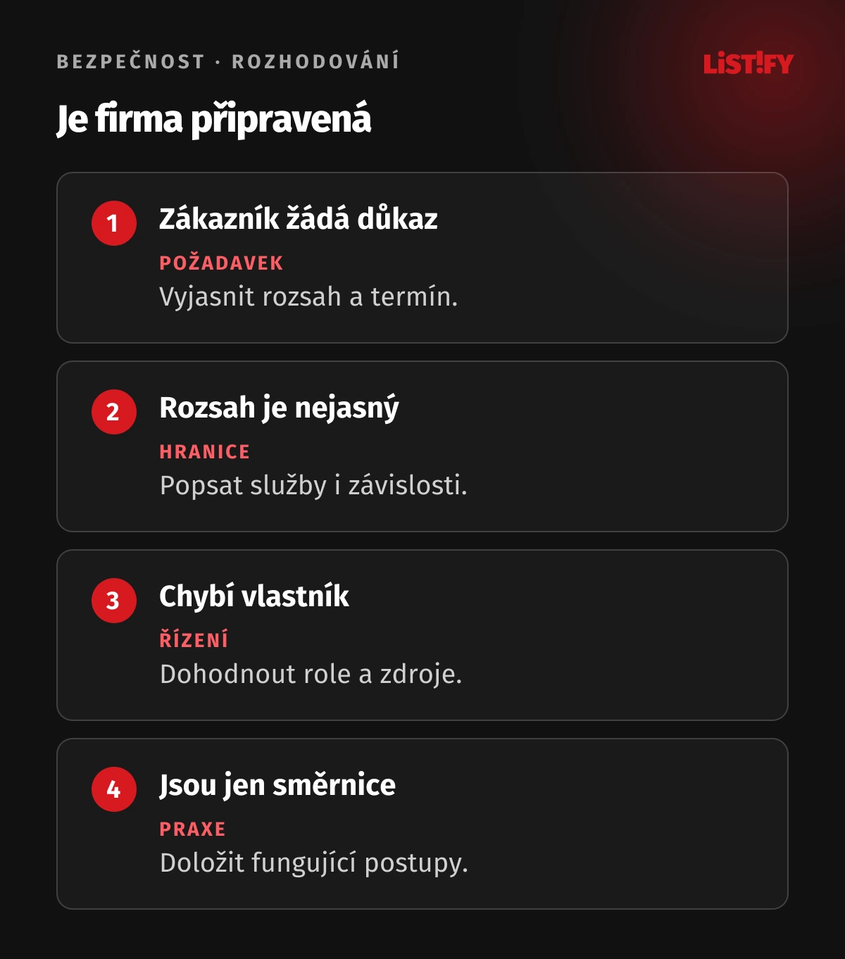 Rozhodovací otázky k důvodu certifikace, rozsahu a kapacitě