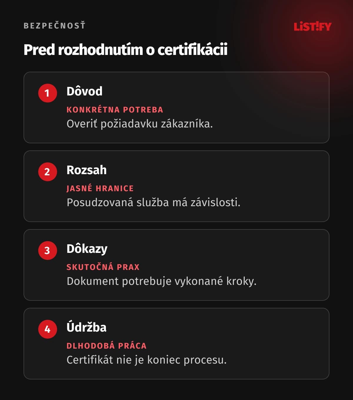 Štyri rozhodnutia ISO 27001: dôvod, rozsah, dôkazy a udržiavanie