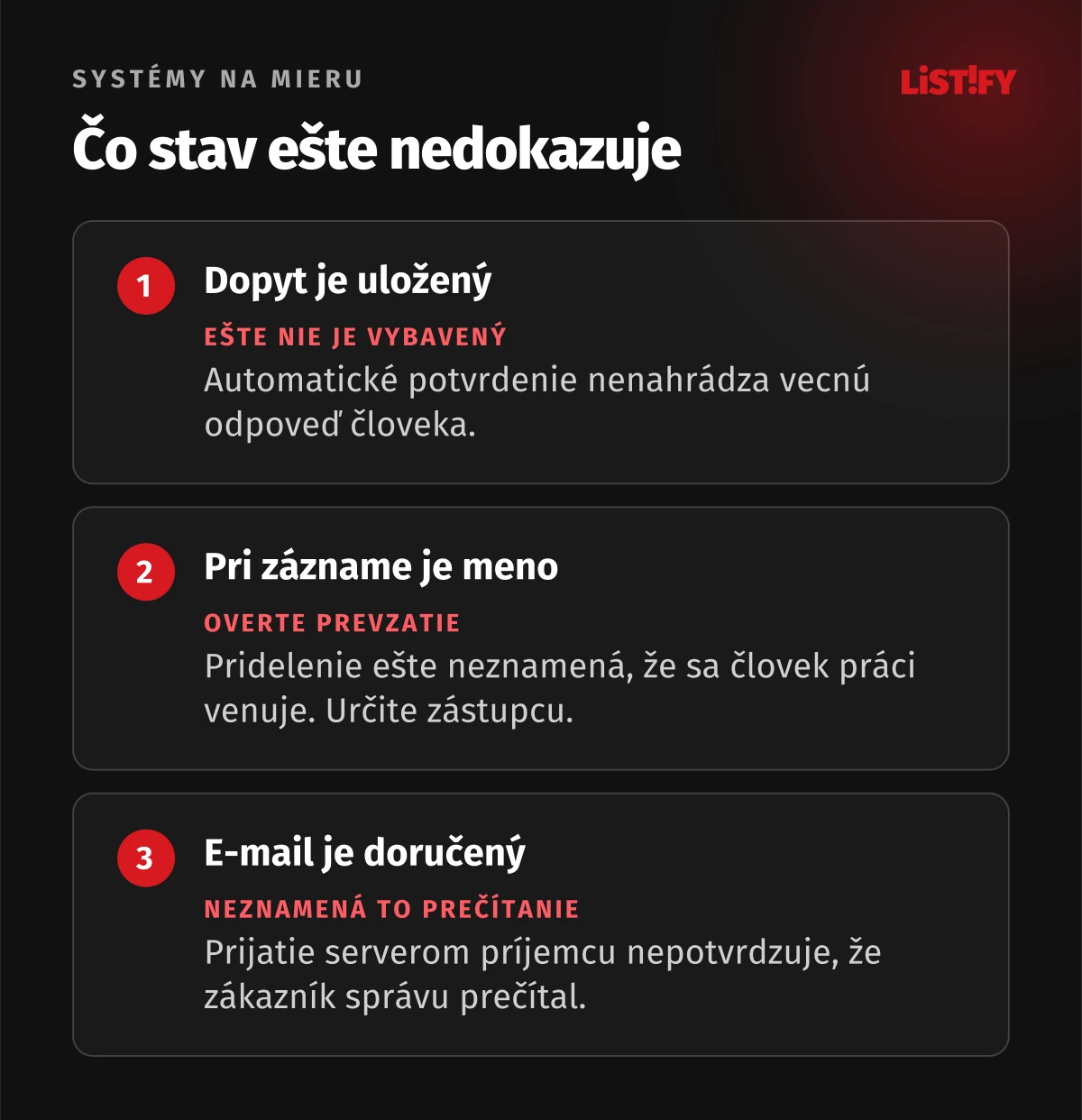 Čo stav ešte nedokazuje. Rozlišujte technický stav správy od skutočne vykonanej práce.