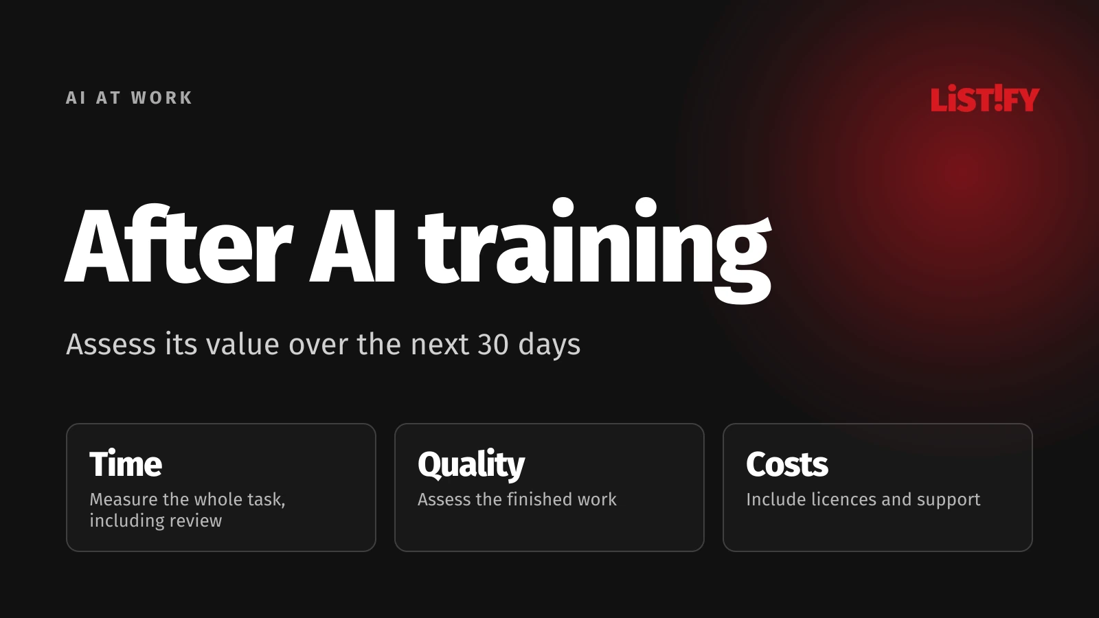 After AI training: Assess time, output quality and costs in a proposed 30-day trial.