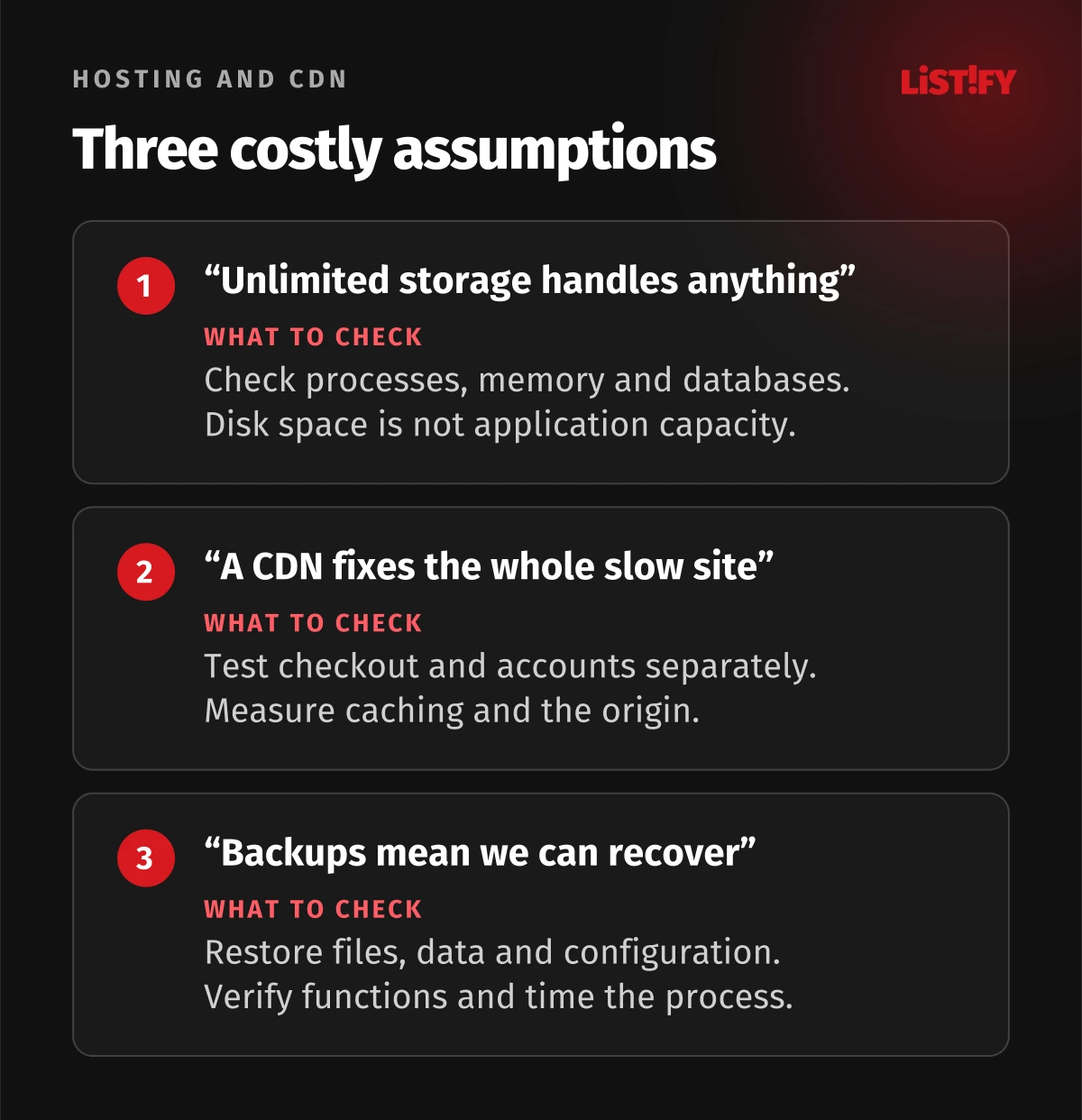 Three checks: Processing limits, correct caching and recovery of the complete project.