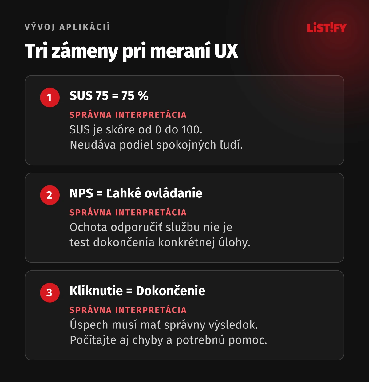 Tri zámeny metrík UX: SUS nie je percento, NPS nie je test ovládania a kliknutie nie je dokončená úloha.
