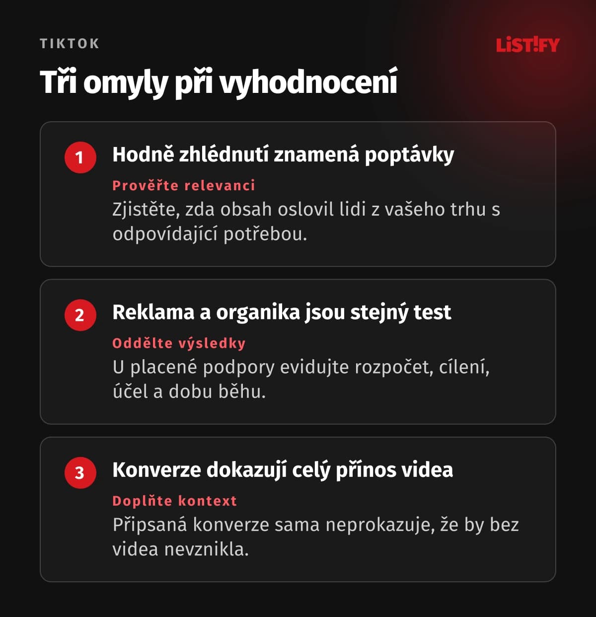 Vyhodnocení TikToku musí odlišit vysoká zhlédnutí od relevantního zájmu, organický obsah od reklam a konverze od důkazu příčiny.