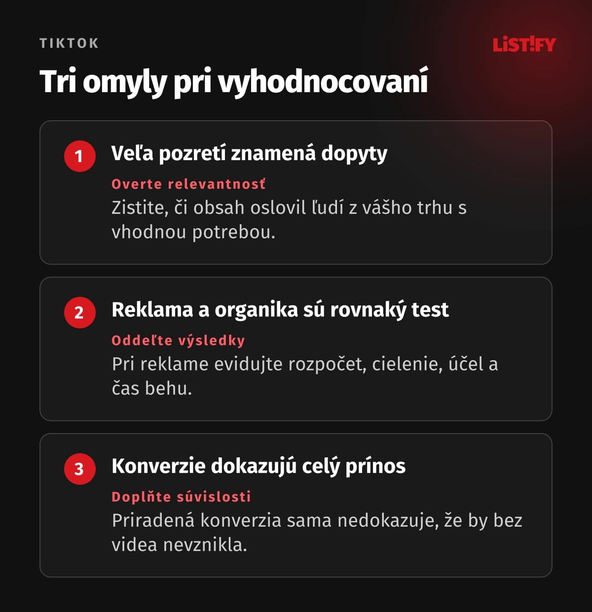 Vysoké pozretia nie sú to isté ako relevantný záujem, reklamy treba oddeliť od organického obsahu a konverzie nie sú dôkaz príčiny.