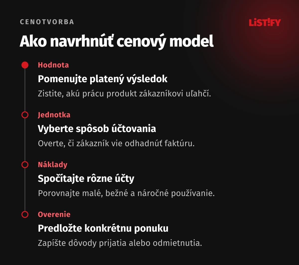 Postup od hodnoty pre zákazníka cez účtovanú jednotku a náklady k overeniu konkrétnej ponuky.