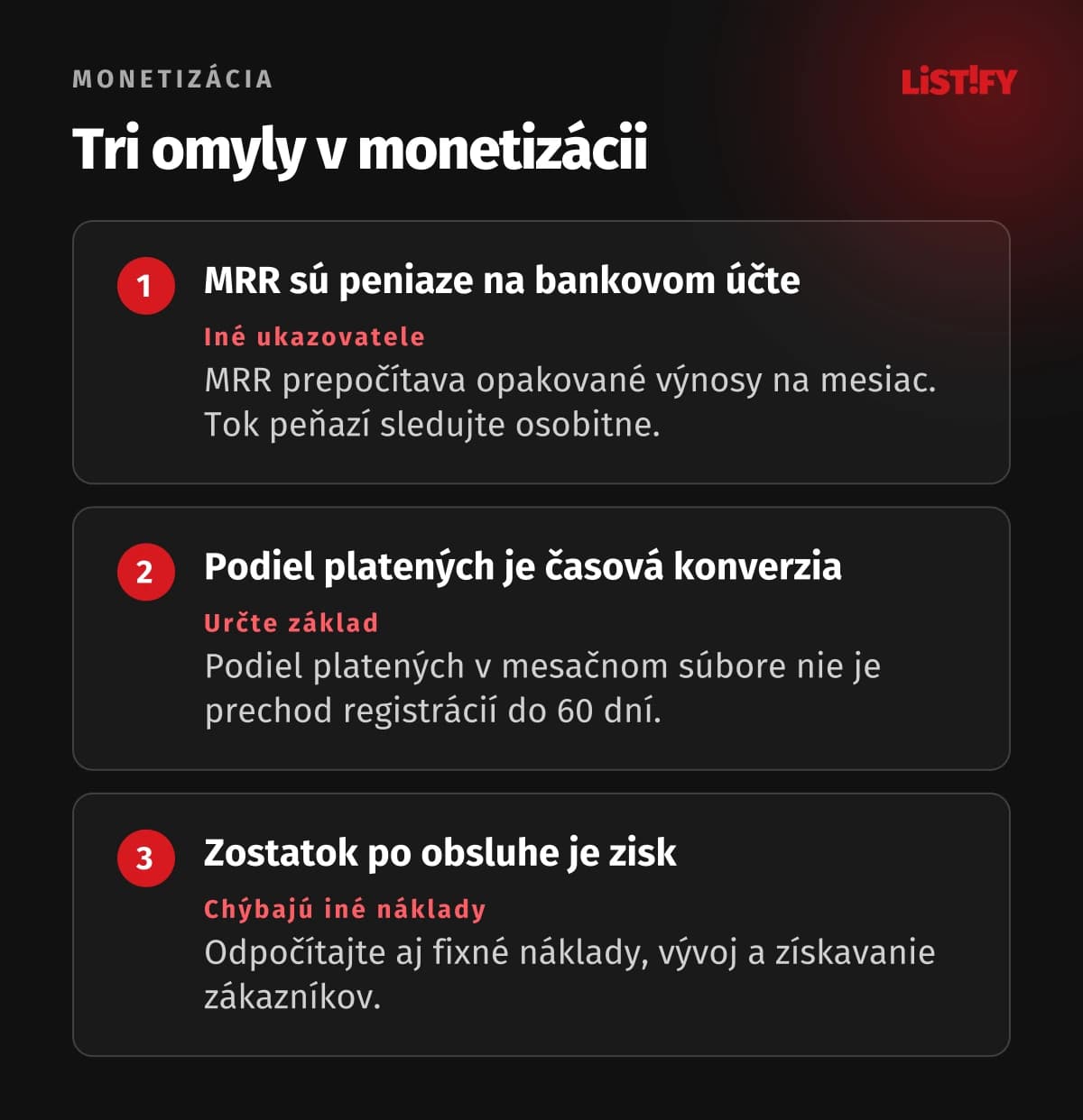 MRR nie je hotovosť, podiel platených účtov nie je časová konverzia a zostatok po variabilných nákladoch nie je zisk.