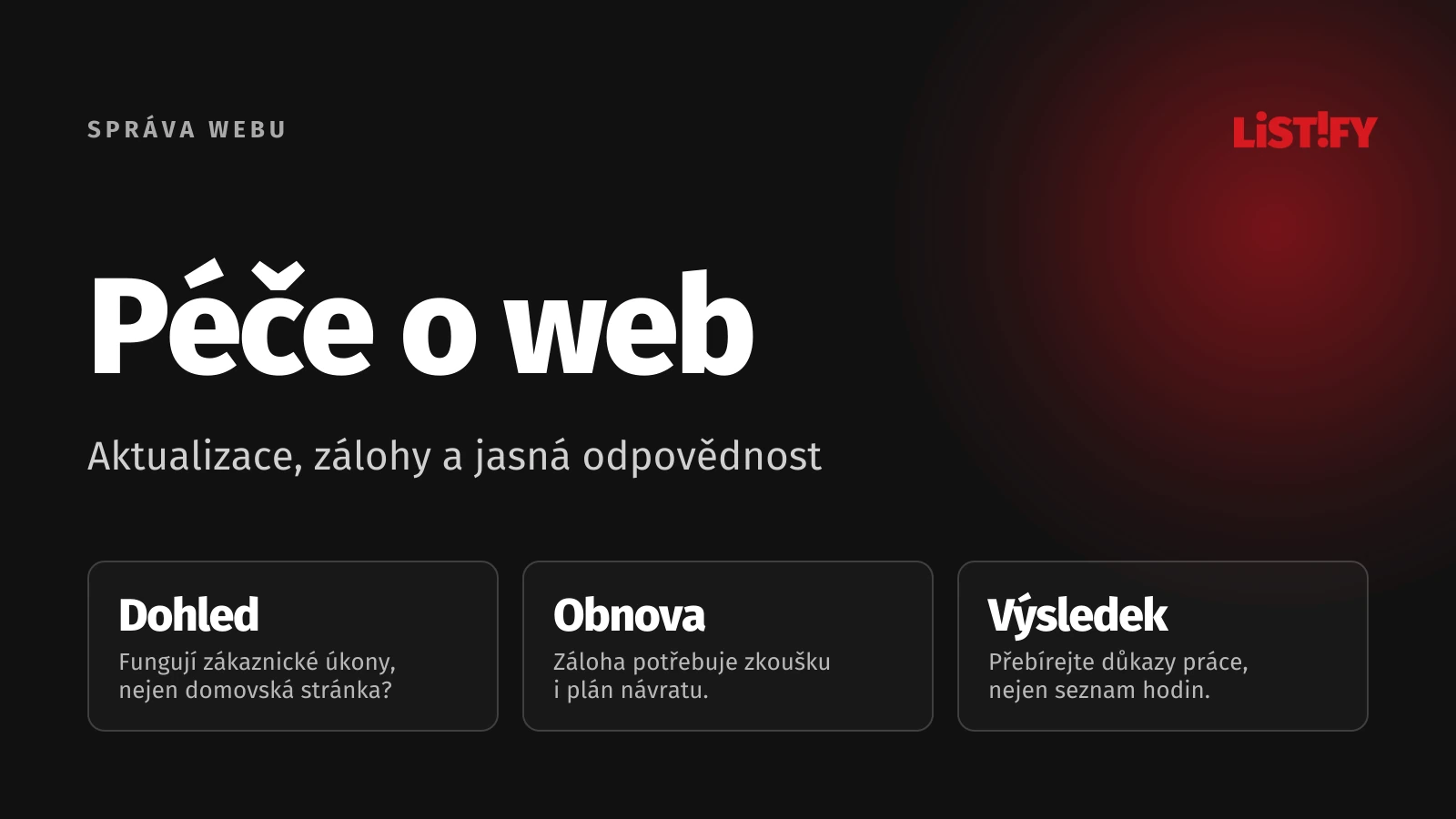 Měsíční péče o web: hlídat provoz, bezpečně aktualizovat a ověřit obnovu