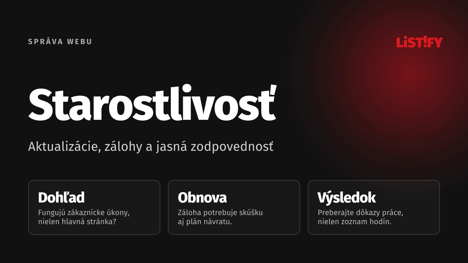 Mesačná starostlivosť o web: dohliadať na prevádzku, bezpečne aktualizovať a overiť obnovu