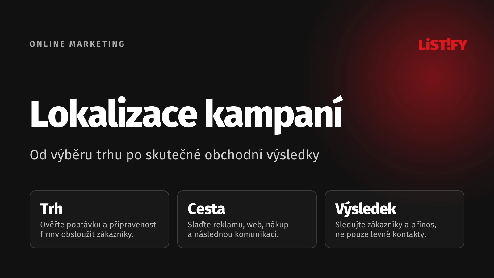 Lokalizace marketingu: ověření trhu, úprava zákaznické cesty a měření skutečných obchodů.