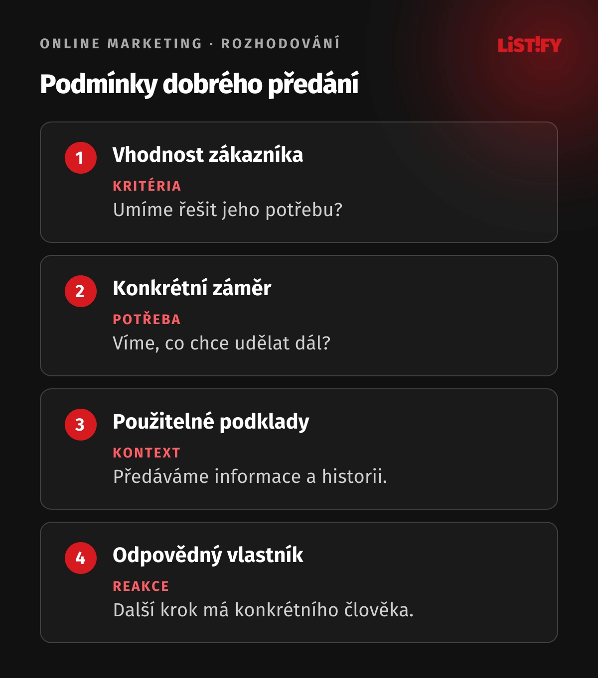 Čtyři podmínky pro použitelné předání obchodního kontaktu