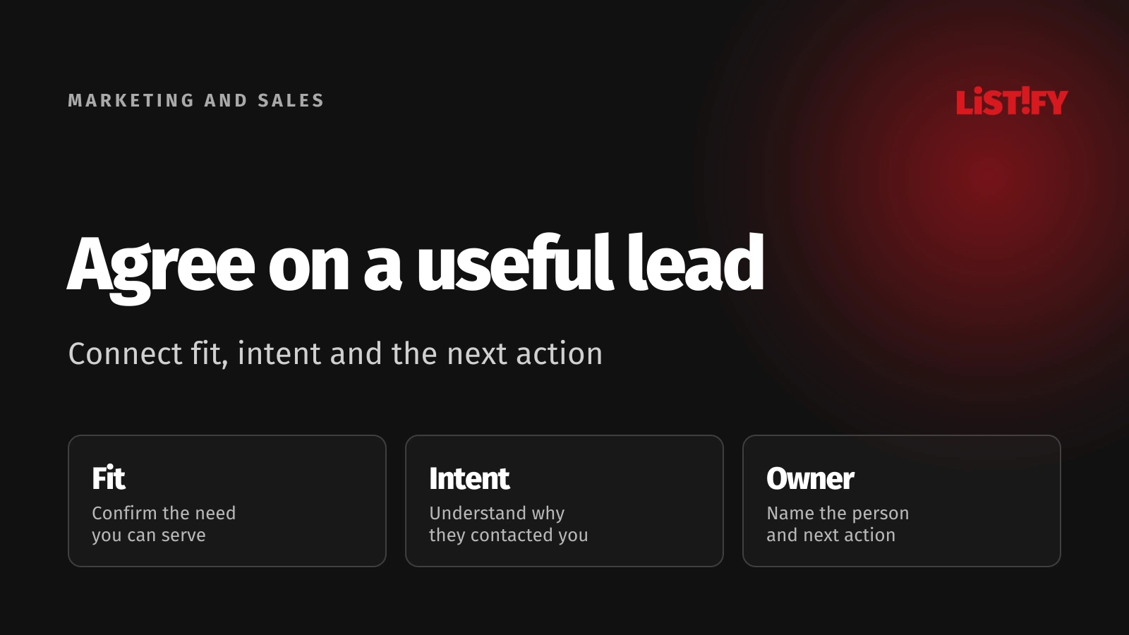 Marketing and sales lead agreement built around fit, intent and shared ownership