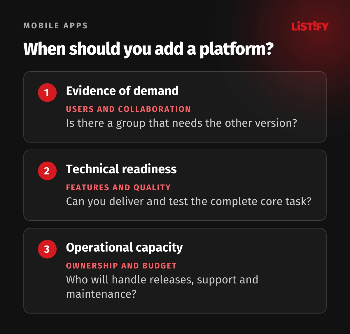 Three conditions for app expansion: evidence of need, technical readiness and operational capacity