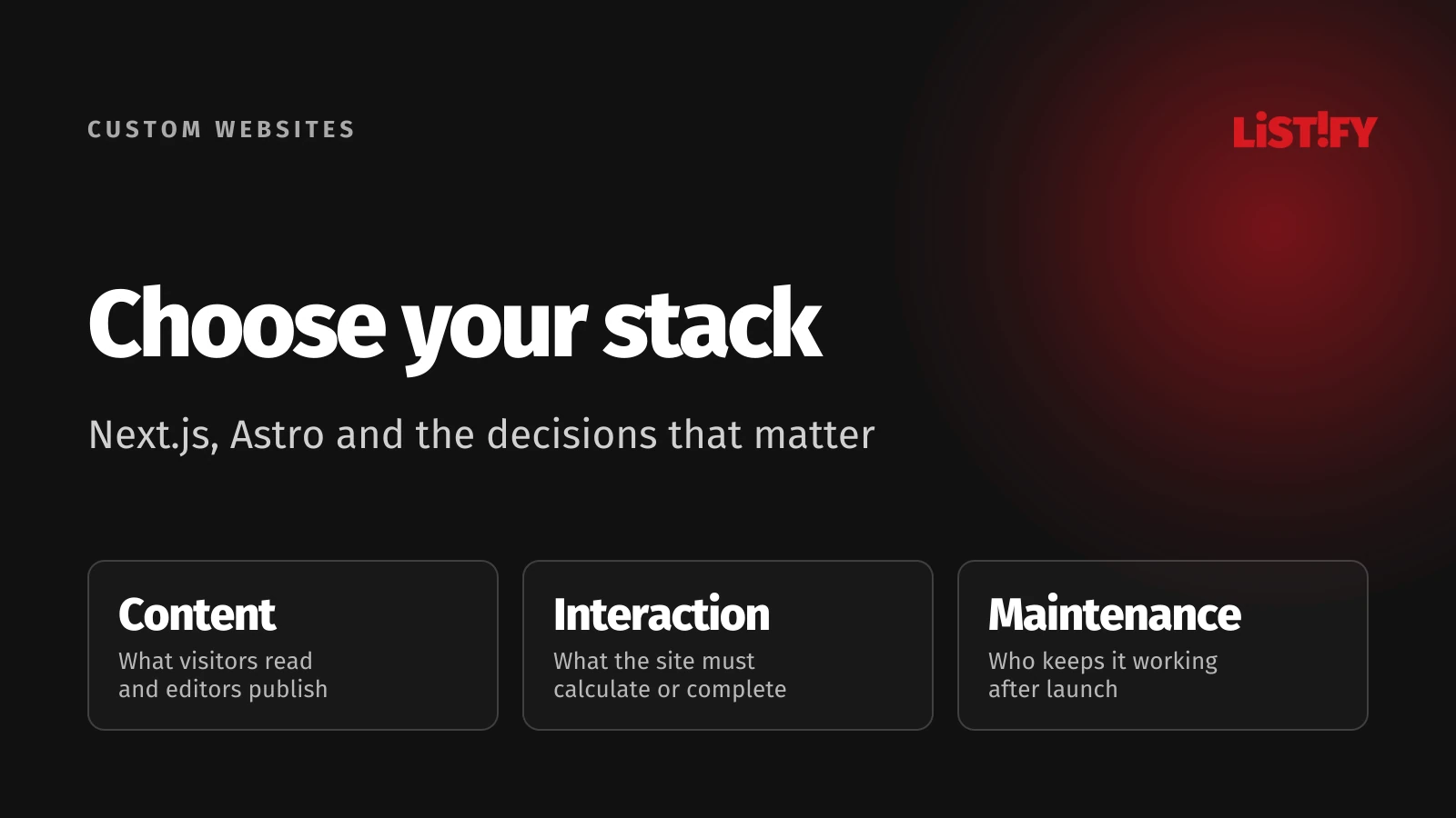 Choosing a business website stack by content, interactivity and long-term maintenance before choosing a framework name.