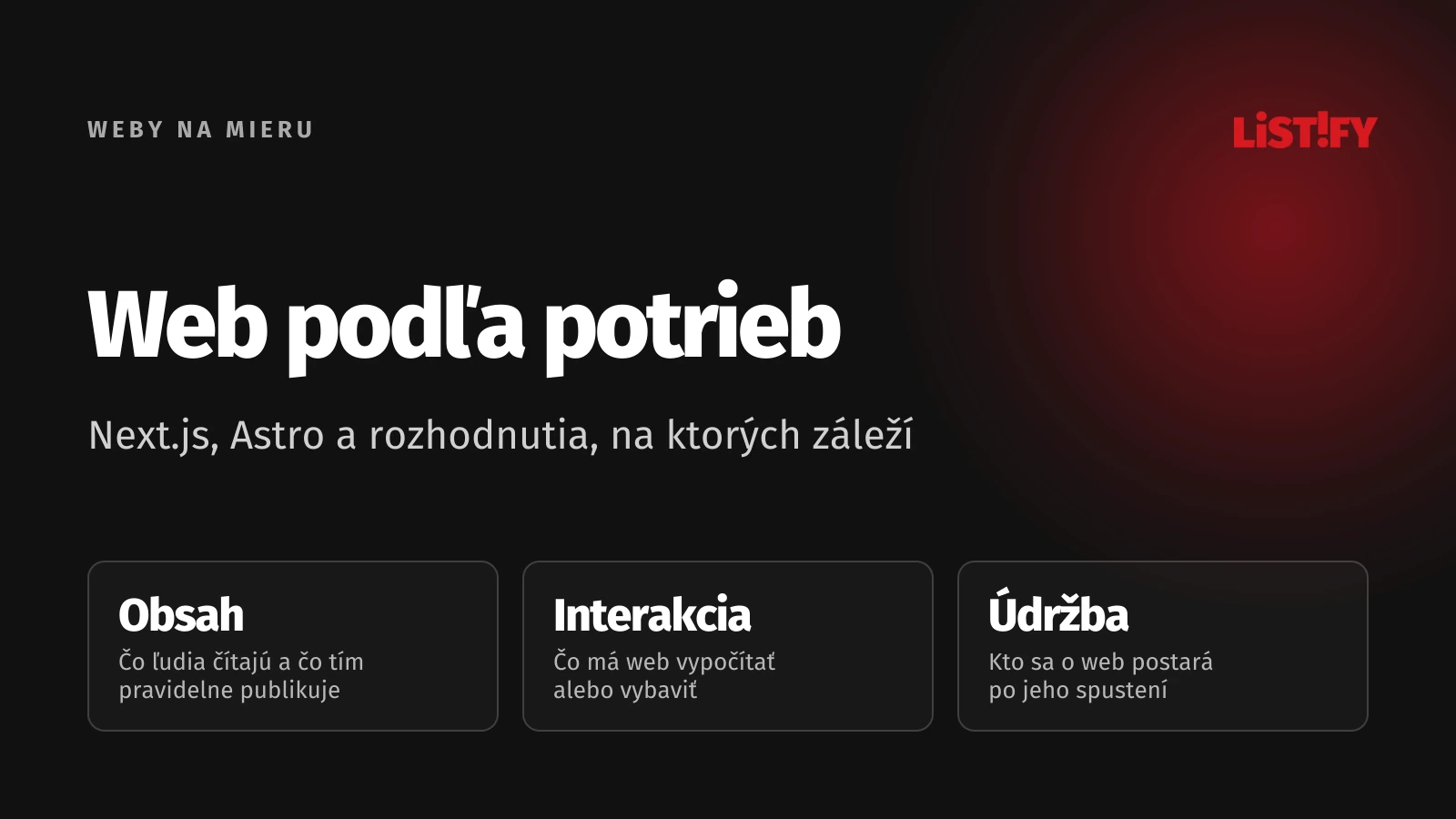 Výber technológie firemného webu: obsah, interaktivita a dlhodobá správa majú prednosť pred názvom frameworku.