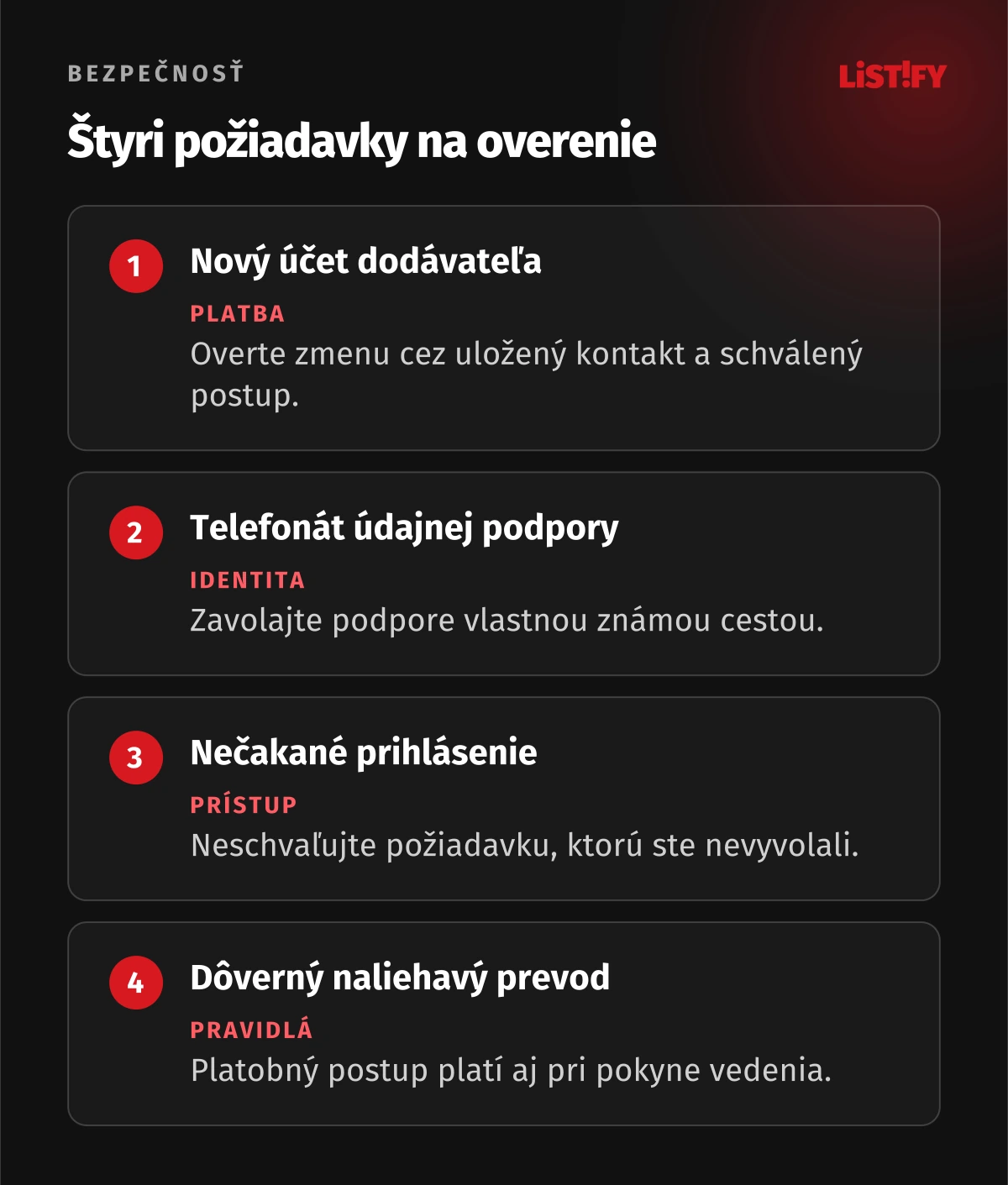 Štyri podvodné požiadavky: účet dodávateľa, podpora, prihlásenie a dôverná platba