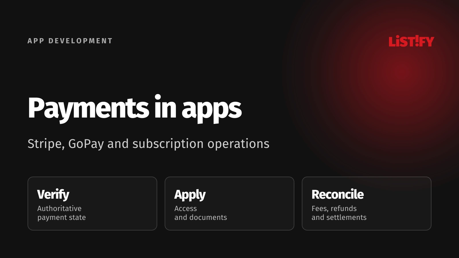 Application payment workflow connecting checkout, verified payment state, subscription access and reconciliation