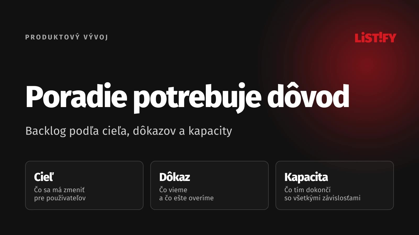 Poradie potrebuje dôvod: Backlog podľa cieľa, dôkazov a kapacity