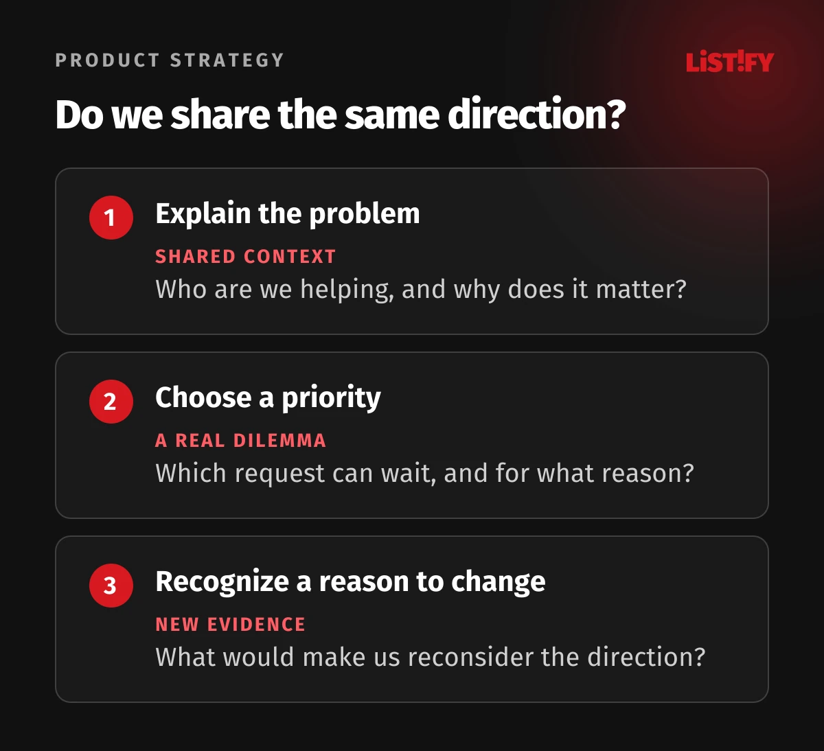 Three checks for a clear strategy: explain the direction, choose a priority and recognise a reason for change