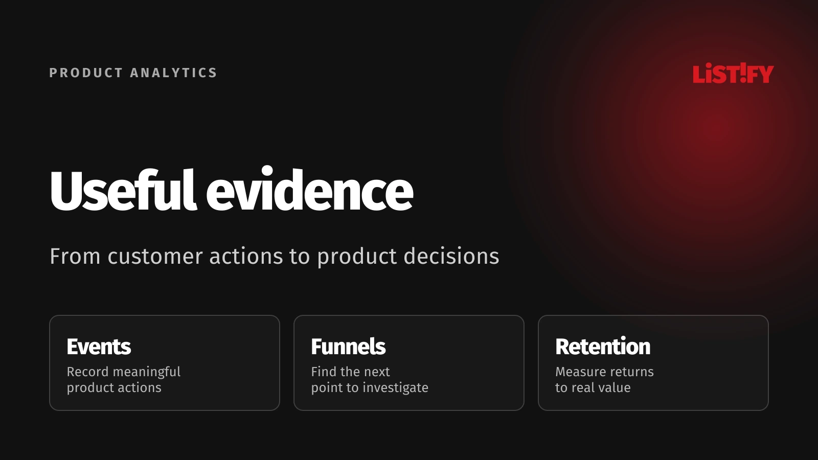 Product analytics connecting defined events, meaningful outcomes and product decisions